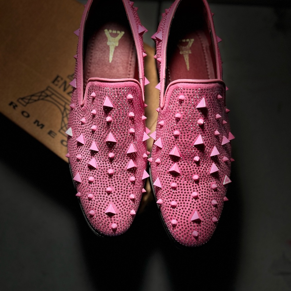 Enzo Romeo Met Gala Sparko Dress Shoes Loafers Size 8 Pink Glitter Spikes